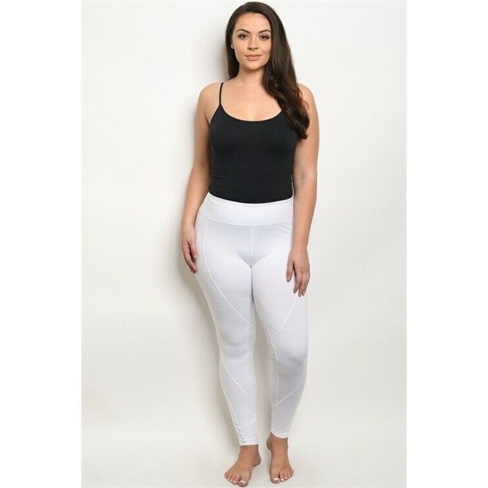 Plus 1X Leggings White Women's Reflection Stripes Athletic Jogging NWT